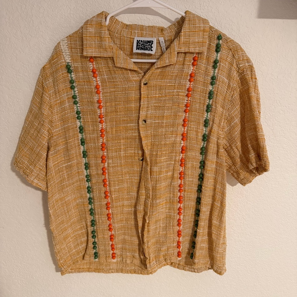 Reclaimed Vintage Tan Shirt with Green and Orange Accents